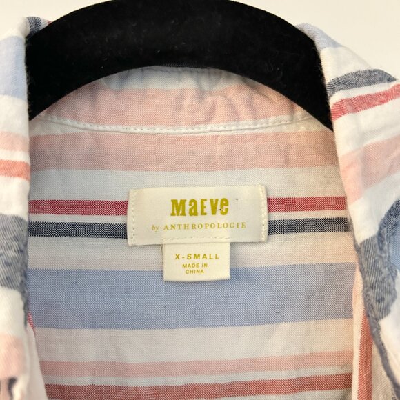 Anthropologie Maeve Multicolor Striped Linen Blend Button Down Shirt Size XS - Picture 5 of 10